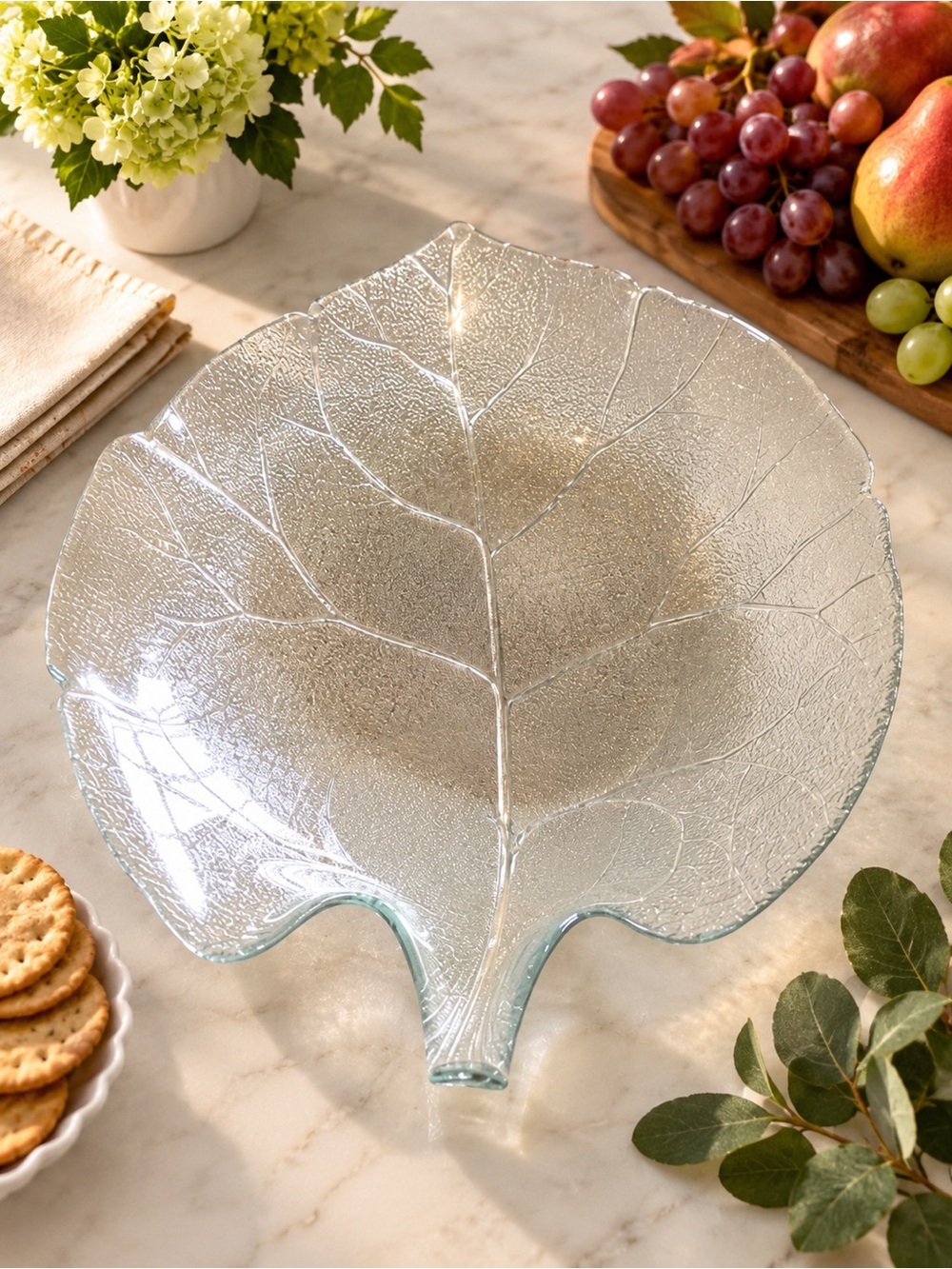 Large Glass Leaf Serving Platter 13” x 15” Fall Thanksgiving Decor